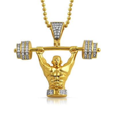 Champion Weightlifter 3D Gold CZ Pendant