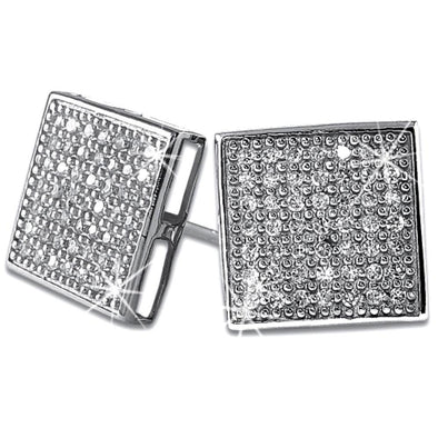 XL Box 98 Stones CZ Micro Pave Iced Out Earrings .925 Silver