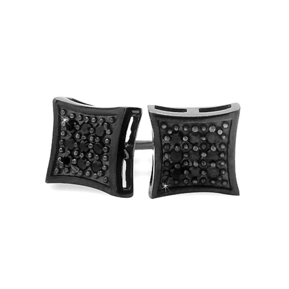 All Black Small Kite Silver CZ Micro Pave Earrings