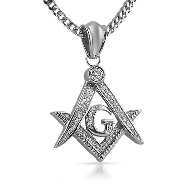 Masonic Symbol CZ Pendant Stainless Steel