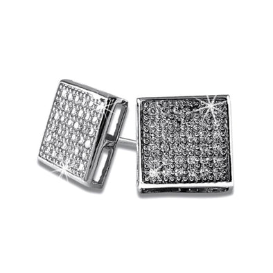 Large Box CZ Micro Pave Earrings .925 Silver