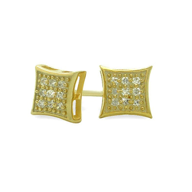 Small Puffed Kite Gold Vermeil CZ Micro Pave Earrings .925 Silver