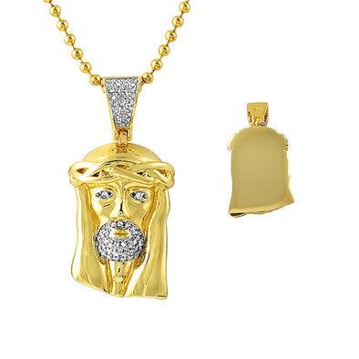 Gold Micro Jesus Chain CZ Polished Solid Back