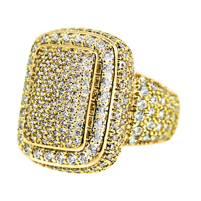 .925 Silver Cocktail Chunky Ice Bling Bling CZ Mens Ring in Gold
