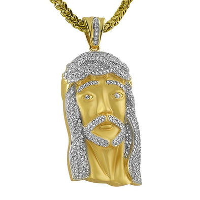 Large Gold Jesus Piece .925 Sterling Silver