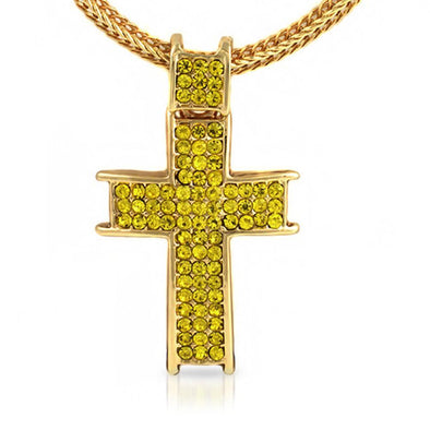 Ice Channel Lemonade Iced Out Cross Chain Small