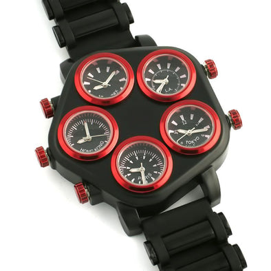 All Working 5 Time Zone Watch Red  Black