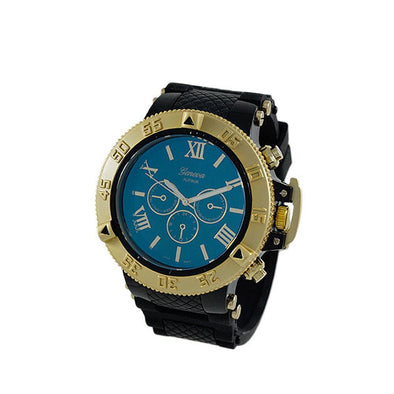 Blue Dial Gold Bezel Rubber Sports Watch