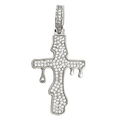 Drip Cross Rhodium CZ Bling Bling Pendant