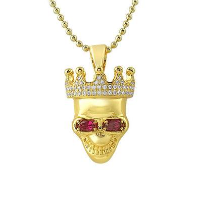 3D Skull Gold Lab Ruby Eyes Pendant