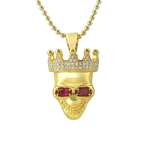 3D Skull Gold Lab Ruby Eyes Pendant