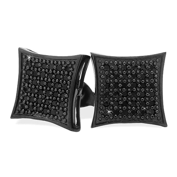 All Black Large Silver Micro Pave CZ Earrings