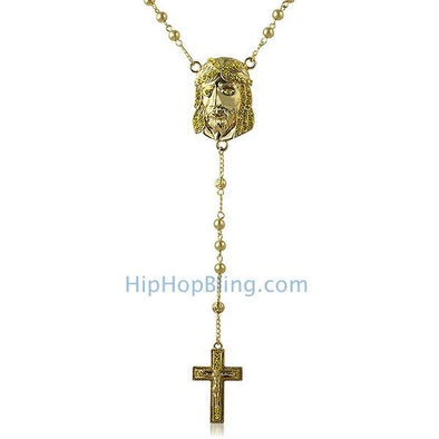 Lemonade Jesus Piece Rosary Bling Bling Necklace