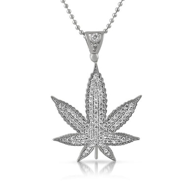 Marijuana Leaf CZ Pendant Rhodium