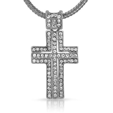 Iced Rhodium Cross  Chain Small