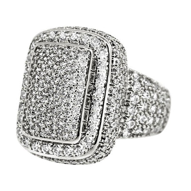 .925 Silver Cocktail Chunky Ice Bling Bling CZ Mens Ring in Rhodium