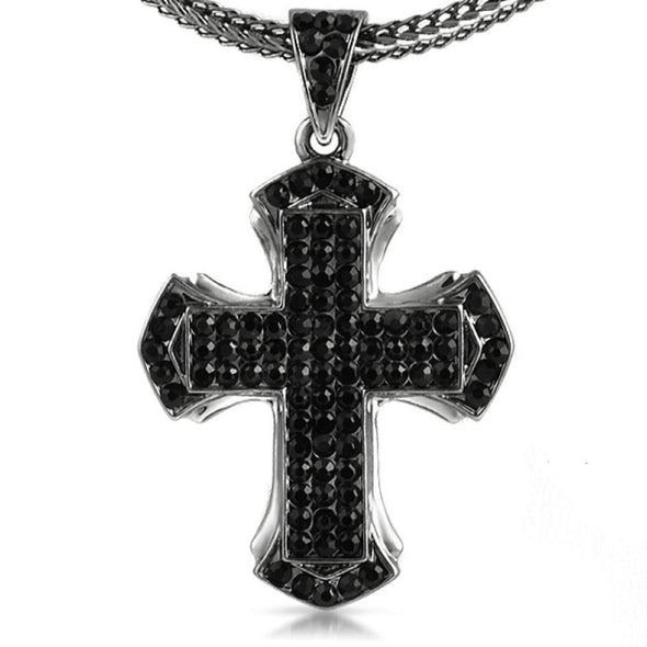 Pointed Black Cross Pendant  Chain Small