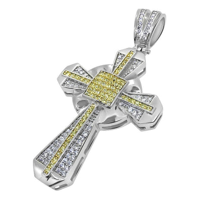 Canary and White CZ Cross Pendant