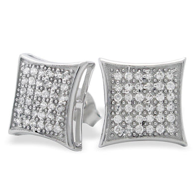 Large Puffed Kite CZ Micro Pave Earrings .925 Silver