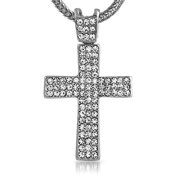 Rhodium Concave Cross  Chain Small