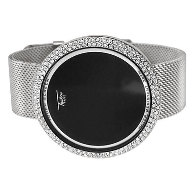 Silver Mesh Band Round LED Touch Screen Watch