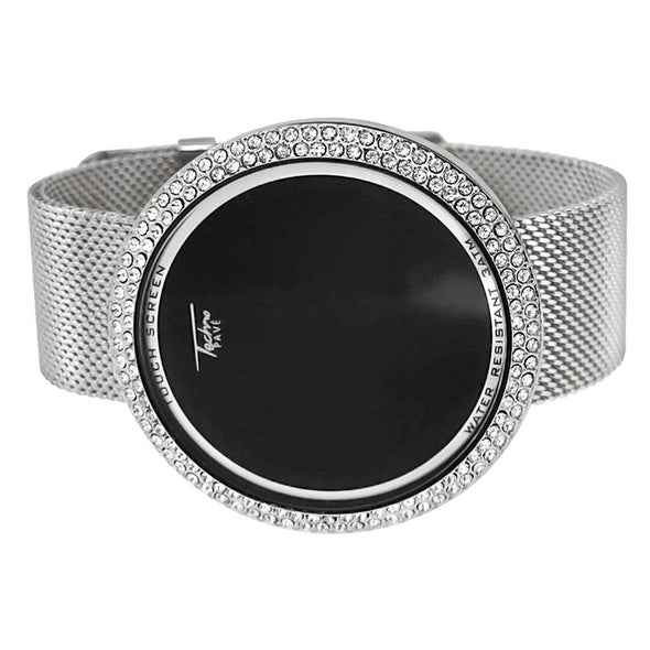 Silver Mesh Band Round LED Touch Screen Watch