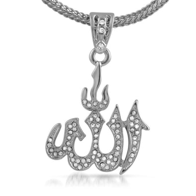 Rhodium Allah Small Pendant  Chain