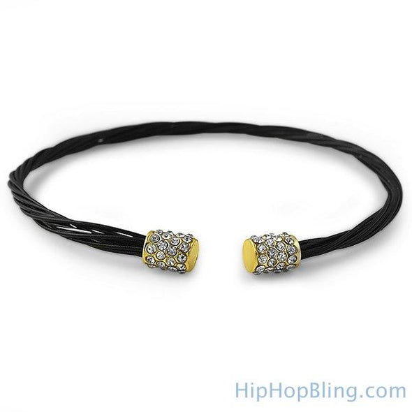 Gold Bling Bling Black Guitar String Style Bracelet