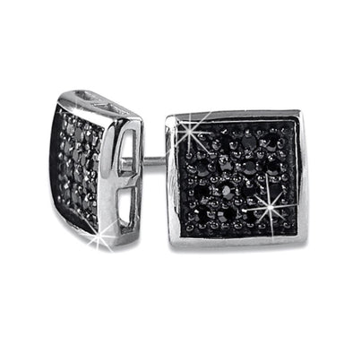 Deep Box Black CZ 32 Stones Micro Pave Earrings .925 Silver