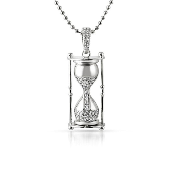 Hour Glass CZ Rhodium Pendant