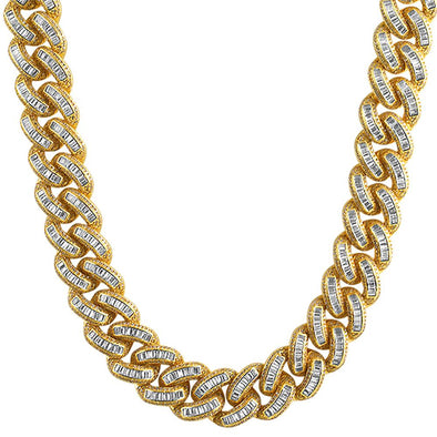 Baguette Lab Diamond CZ 17MM Gold Cuban Chain