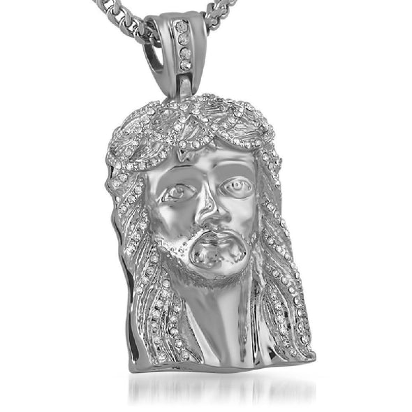 Platinum Jesus Face Piece Rhodium Pendant