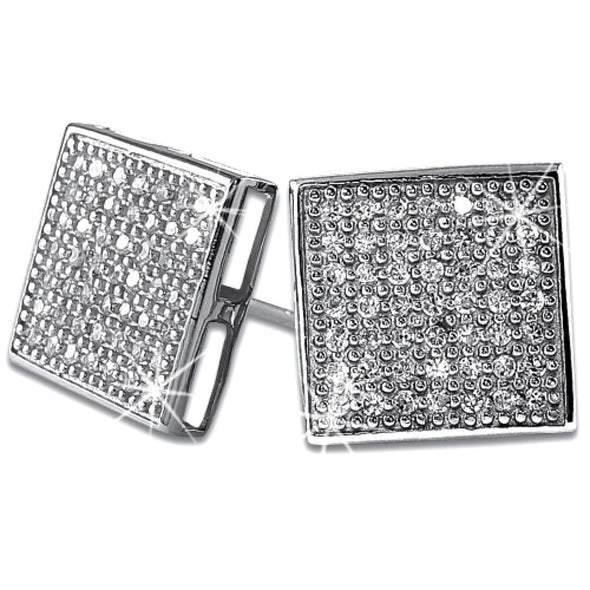 XL Box 98 Stones CZ Micro Pave Iced Out Earrings .925 Silver