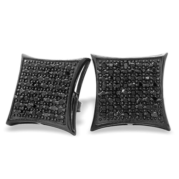 All Black XXL Puffed Kite CZ Micro Pave Earrings .925 Silver