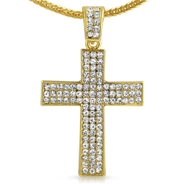 3 Row Cross Gold Charm Chain Small