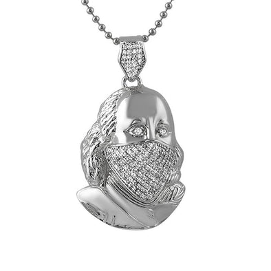 Ben Franklin Rhodium Mask CZ Pendant