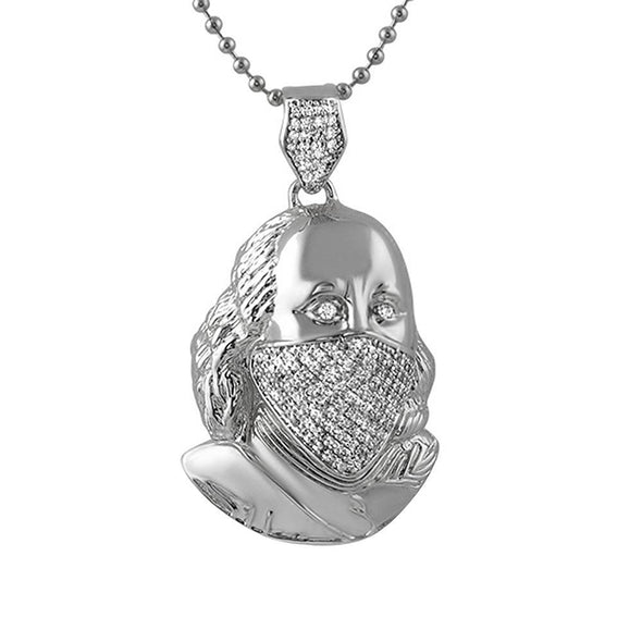 Ben Franklin Rhodium Mask CZ Pendant