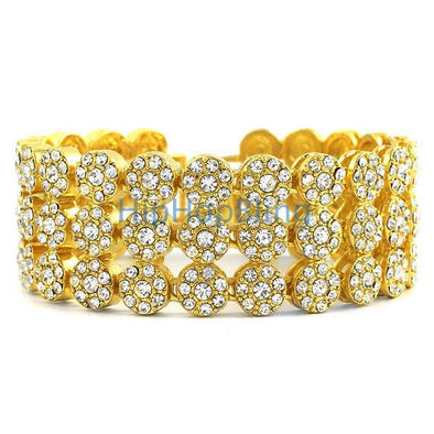 3 Row Cluster Gold Bling Bling Bracelet