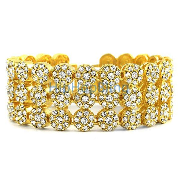 3 Row Cluster Gold Bling Bling Bracelet