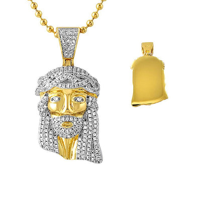 CZ Gold Micro Jesus Pendant Solid Back