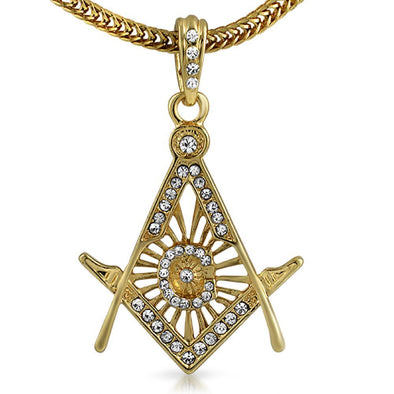 Free Mason Masonic Gold Pendant  Chain Small