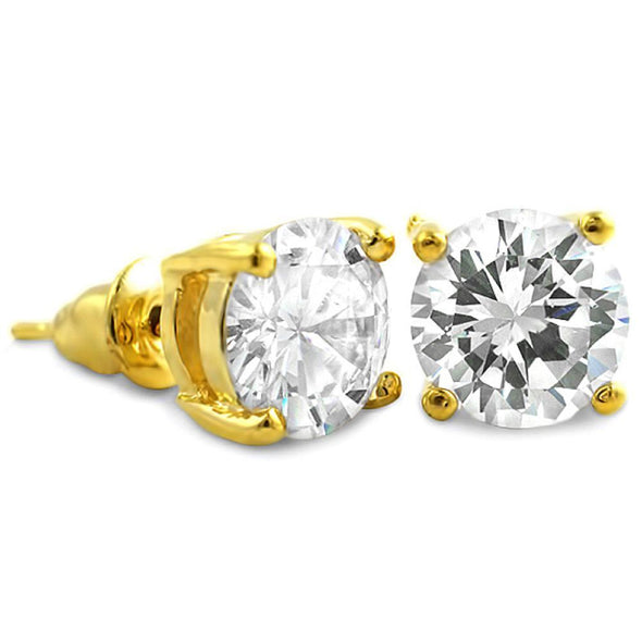 White CZ Diamond Round Stud Earrings Gold (DOZEN PAIRS)