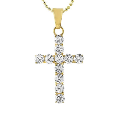 6MM CZ Cross Gold Stainless Steel