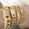 .925 Silver Gold 12MM Ice Lock CZ Bling Miami Cuban Bracelet