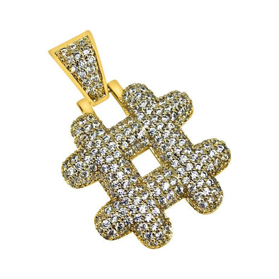 HashTag Pound Symbol Gold CZ Bling Bling Pendant