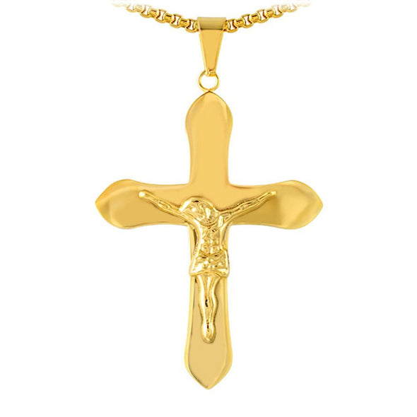 Gold Jesus Crucifix Pendant Stainless Steel