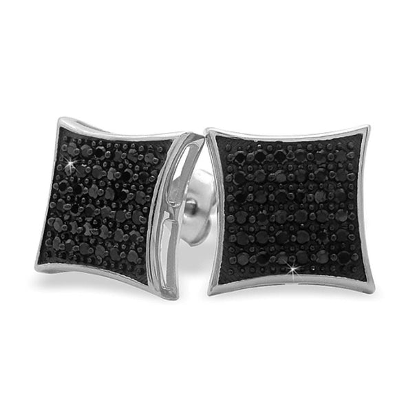 Medium Puffed Kite Black CZ Micro Pave Earrings .925 Silver