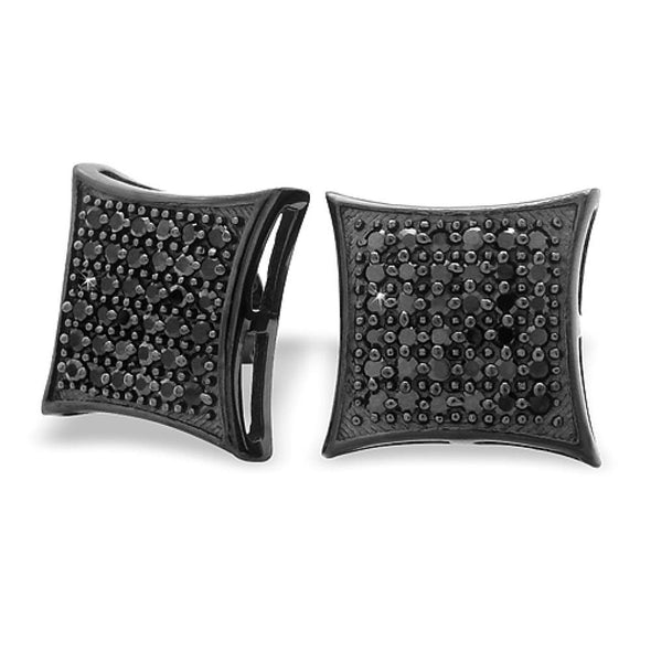 All Black XL Puffed Kite CZ Micro Pave Earrings .925 Silver