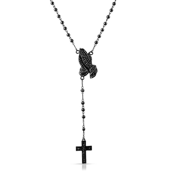 Praying Hands Black Rosary Necklace