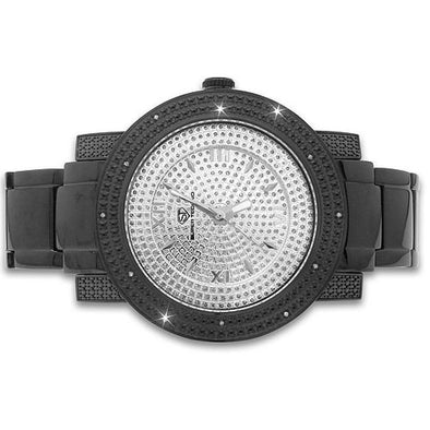 Black Super Techno Diamond Watch Silver Dial Shiny Band